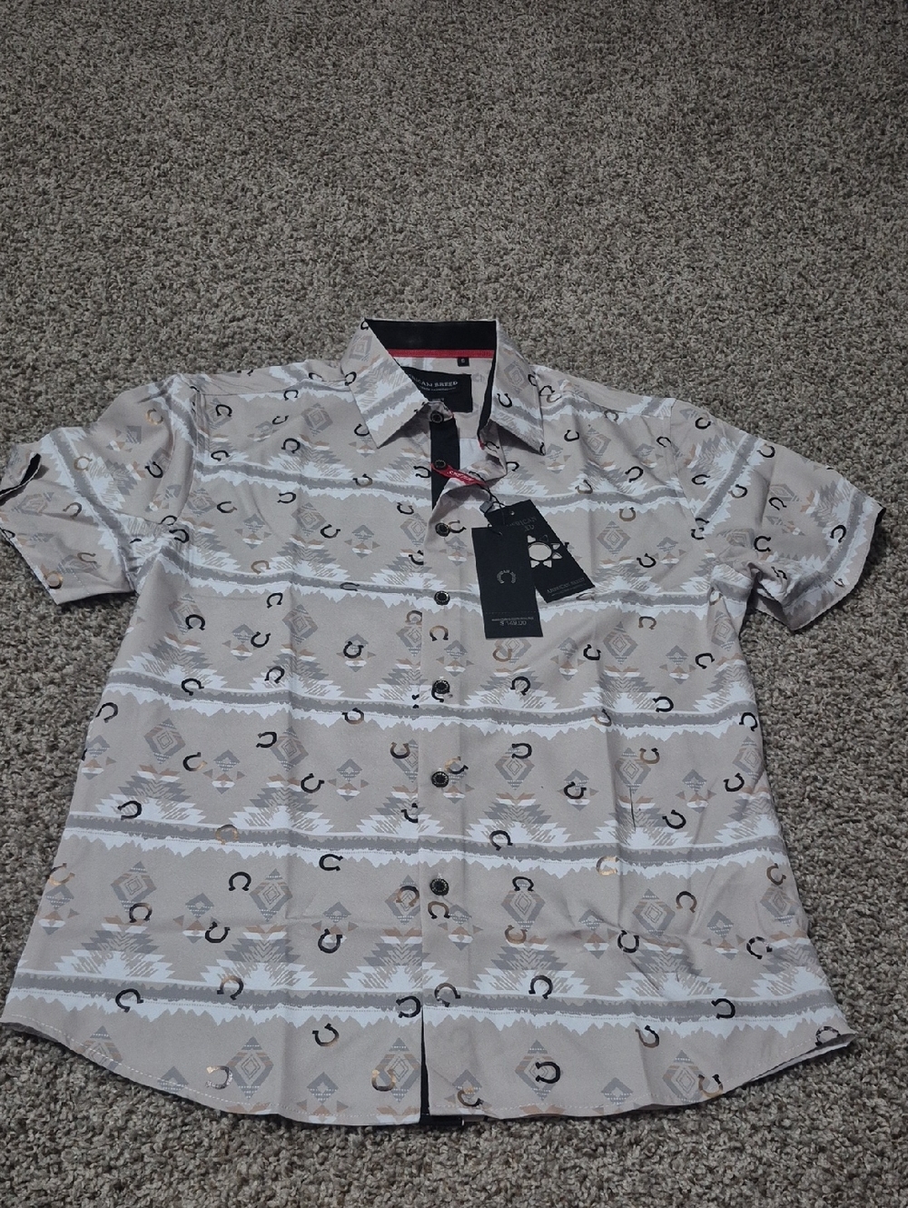True Religion Beige Patterned Short-Sleeve Button-Down Shirt